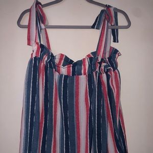 women’s red white and blue tie tank top entro